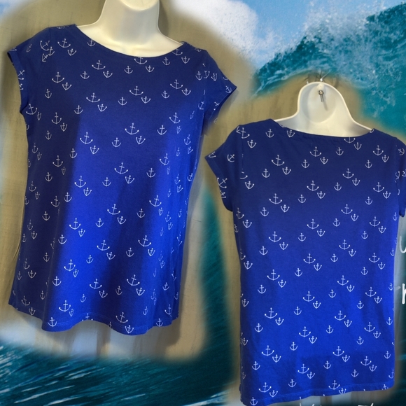 🗺️ Liz Claiborne Anchors Away, Nautical Ocean Side Blue, SMALL Cotton & Modal - Picture 2 of 7
